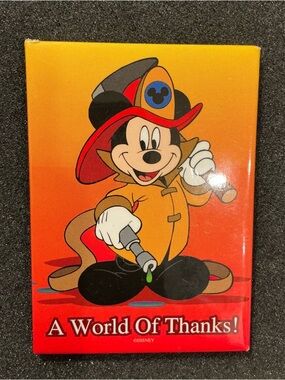 Disney Mickey Fireman A World of Thanks! Button Pin VINTAGE 1998